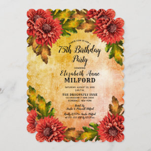 Fall Watercolor Floral 75th Birthday Party Invitation