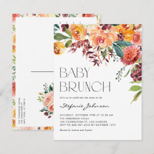 Fall Watercolor Floral Autumn Bouquet Baby Brunch Invitation Postcard