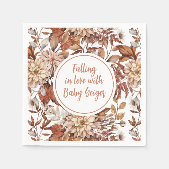 Fall Watercolor Floral  Baby Shower Napkins (Front)