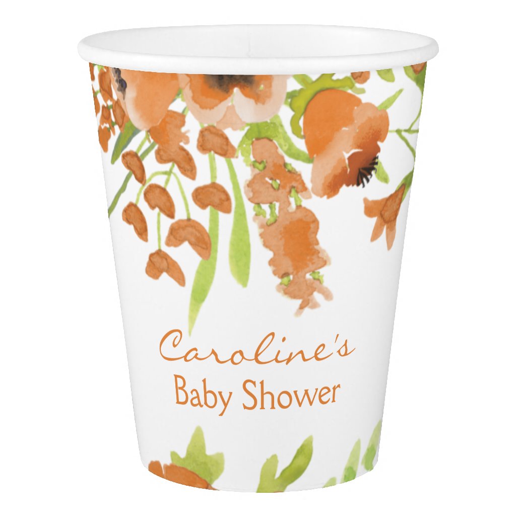 Fall Watercolor Floral Baby Shower Paper Cup