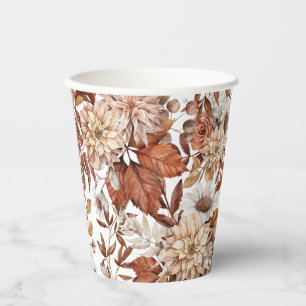 Fall Watercolor Floral Baby Shower Paper Cups