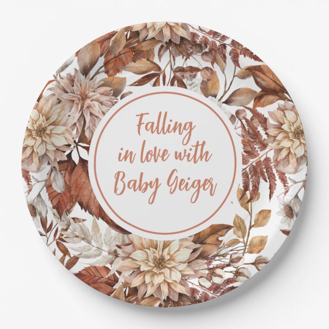 Fall Watercolor Floral  Baby Shower Paper Plates (Front)
