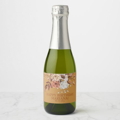 Fall Watercolor Floral Birthday Party Sparkling Wine Label