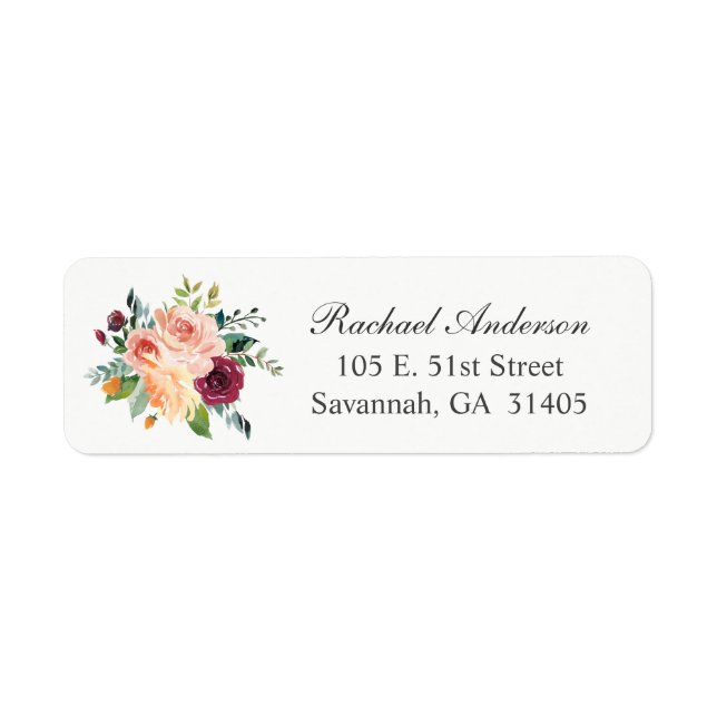Fall Watercolor Floral Bouquet Label (Front)