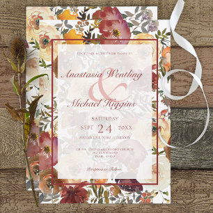 Fall Watercolor Floral Bouquets Wedding Invitation