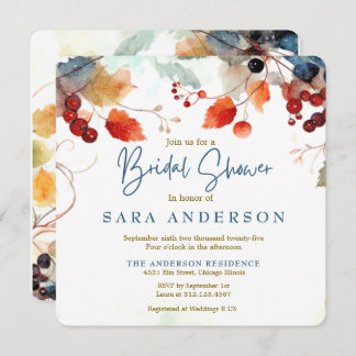 Fall Watercolor floral Bridal Invitation