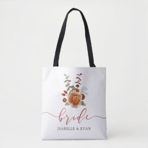 Fall Watercolor Floral Bride Tote  Bag