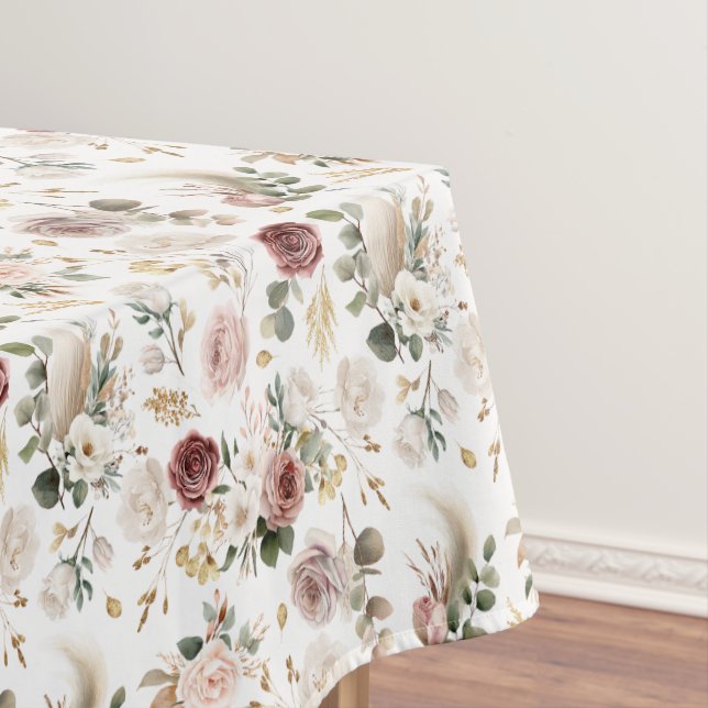 Fall Watercolor Floral Dusty Rose Wedding  Tablecloth (In Situ)