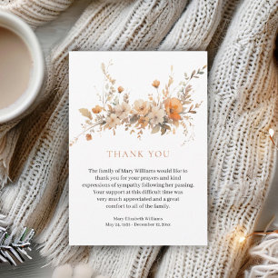 Fall Watercolor Floral Funeral Thank You