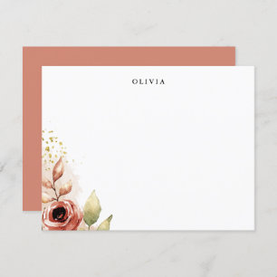 Fall Watercolor Floral Personalized Flat Note Card