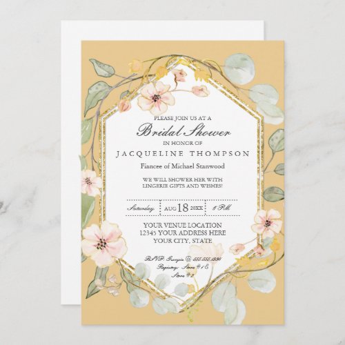 Fall Watercolor Floral Rose Mustard Bridal Shower Invitation