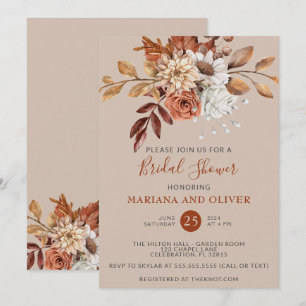 Fall Watercolor Floral Taupe Bridal Shower Invitation