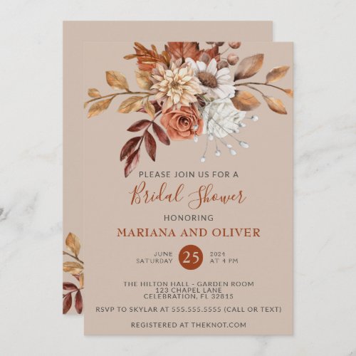 Fall Watercolor Floral Taupe Bridal Shower Invitation