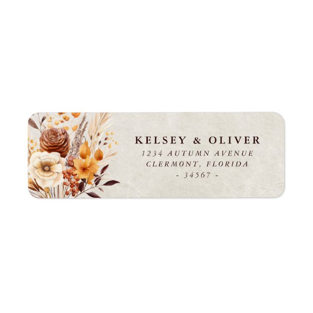 Fall Watercolor Floral Wedding Bride Groom Label (Front)