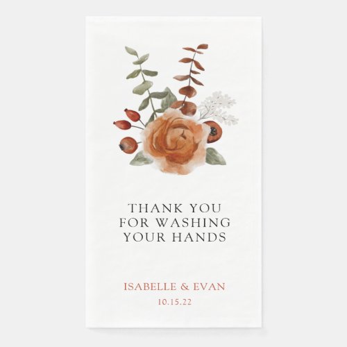 Fall Watercolor Floral Wedding Guest Towel 