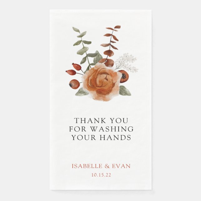 Fall Watercolor Floral Wedding Guest Towel  (Front)