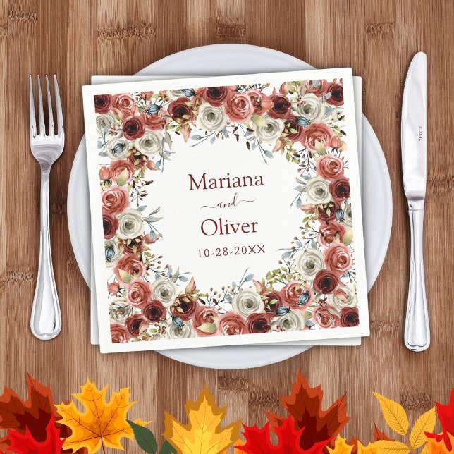 Fall Watercolor Floral Wedding Napkins (Creator Uploaded)