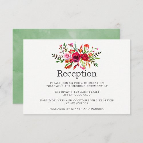 Fall Watercolor Floral Wedding Reception Invitation