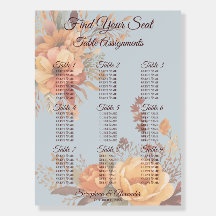 Fall Watercolor Floral Wedding Table Seating Chart