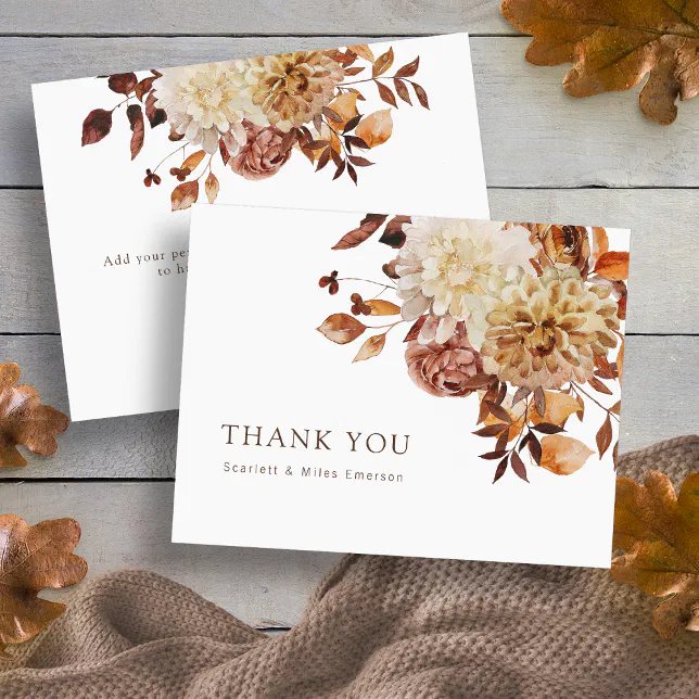 Fall Watercolor Floral Wedding Thank You Card | Zazzle