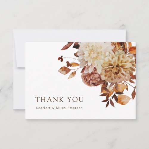 Fall Watercolor Floral Wedding Thank You Card