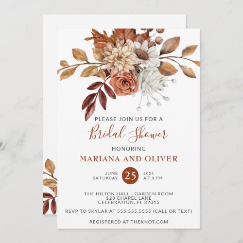 Fall Watercolor Floral White Bridal Shower Invitation
