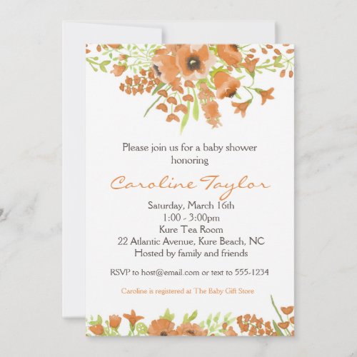 Fall Watercolor Florals Baby Shower Invitation