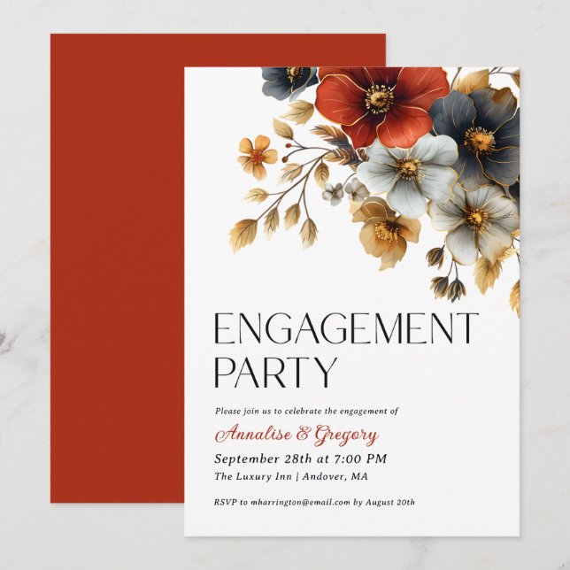 Fall Watercolor Florals Engagement Party Invitation (Front/Back)