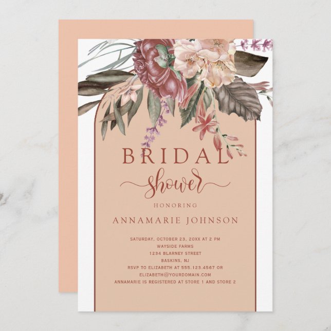 Fall Watercolor Florals Rust Terracotta Peach  Invitation (Front/Back)