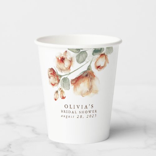 Fall Watercolor Flowers Elegant Party Shower Paper Cups