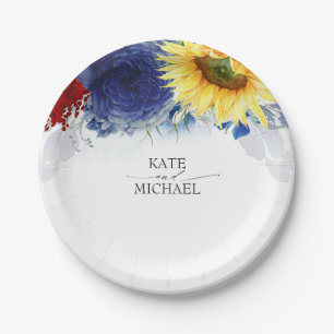 Fall Watercolor Flowers Elegant Wedding Paper Plates