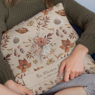 Fall watercolor flowers name personalized throw pillow