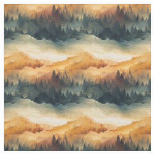 Fall Watercolor Forest & Mountains Fabric