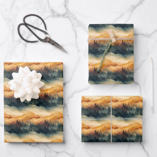 Fall Watercolor Forest & Mountains Wrapping Paper Sheets