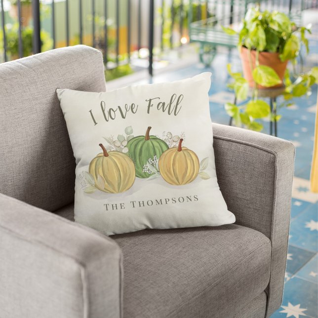 Fall Watercolor Gourds Autumn Leaves Custom Throw Pillow (Fall autumn pumpkin gourds personalized throw pillow. )