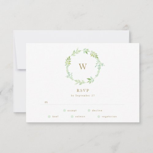 Fall Watercolor Greenery Wreath Wedding RSVP