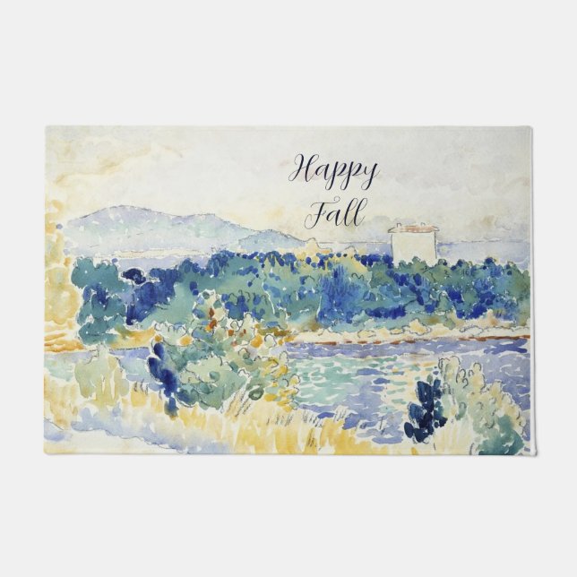 Fall watercolor landscape with customizable text  doormat (Front)
