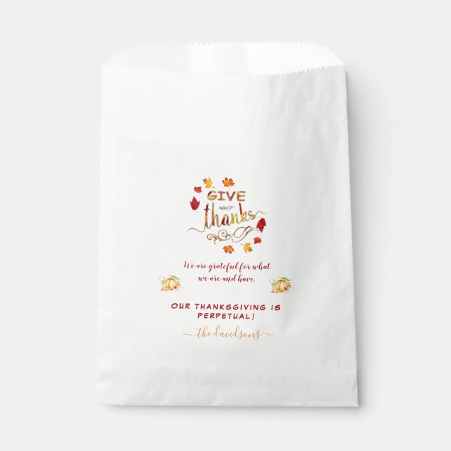 Fall Watercolor Leaves Give Thanks Monogram Favor Bag (Front)