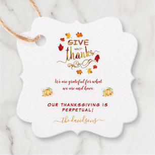 Fall Watercolor Leaves Give Thanks Monogram Favor Tags