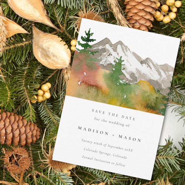 Fall Watercolor Mountains Pine Trees Save the Date (Creator Uploaded)