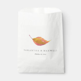 Fall Watercolor Orange Leaf Wedding Favor Bag