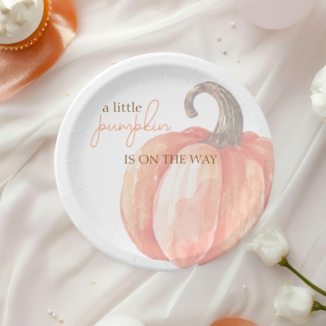 Fall Watercolor Orange Pumpkin Baby Shower  Paper Plates (Creator Uploaded)