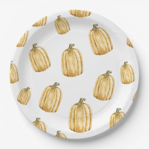 Fall Watercolor Orange Pumpkin Party Paper Plates