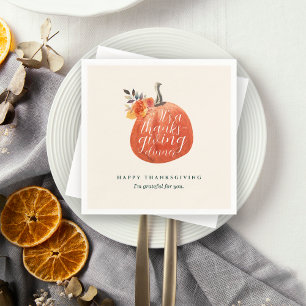Fall Watercolor Orange Pumpkin Thanksgiving Dinner Napkins