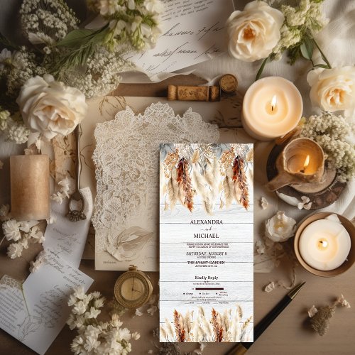 Fall Watercolor Pampas Grass Wedding All In One Invitation