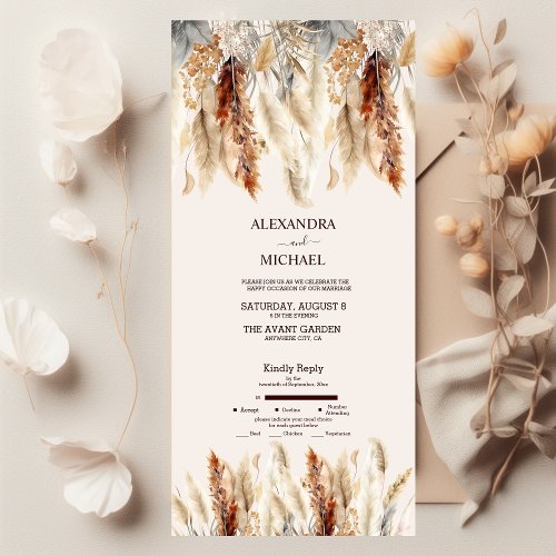 Fall Watercolor Pampas Grass Wedding All In One Invitation