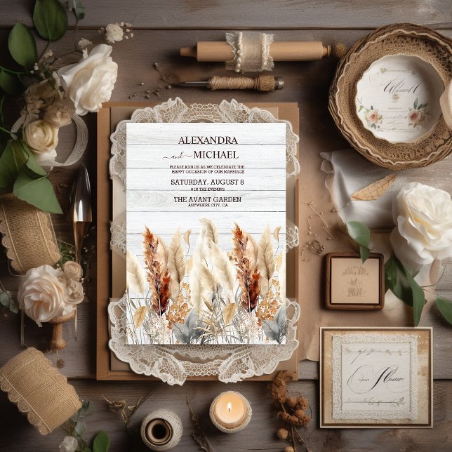 Fall  Watercolor Pampas Grass Wedding Invitation (Creator Uploaded)