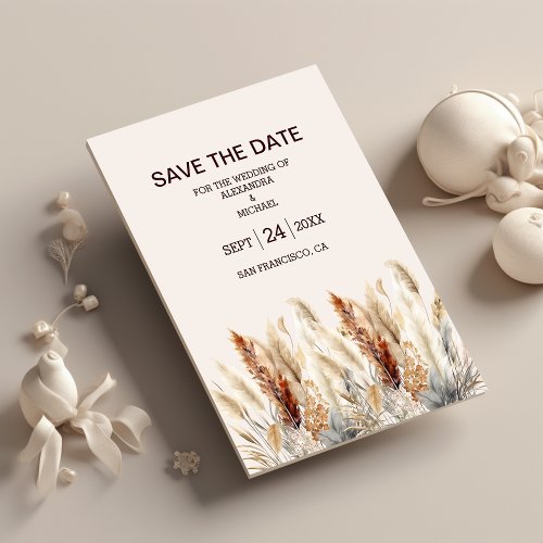 Fall  Watercolor Pampas Grass Wedding Save The Date
