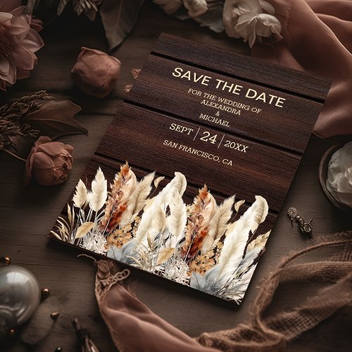 Fall  Watercolor Pampas Grass Wedding Save The Date