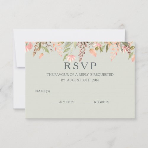 Fall Watercolor Peach and Green Wedding RSVP Card